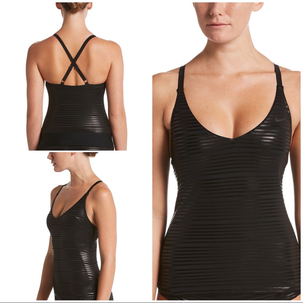 Nike Women's Shine Stripe Crossback Tankini Top